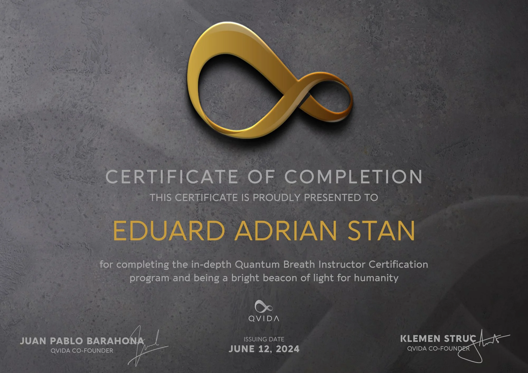 Eduard Adrian Stan — Certificare Quantum Breath Instructor