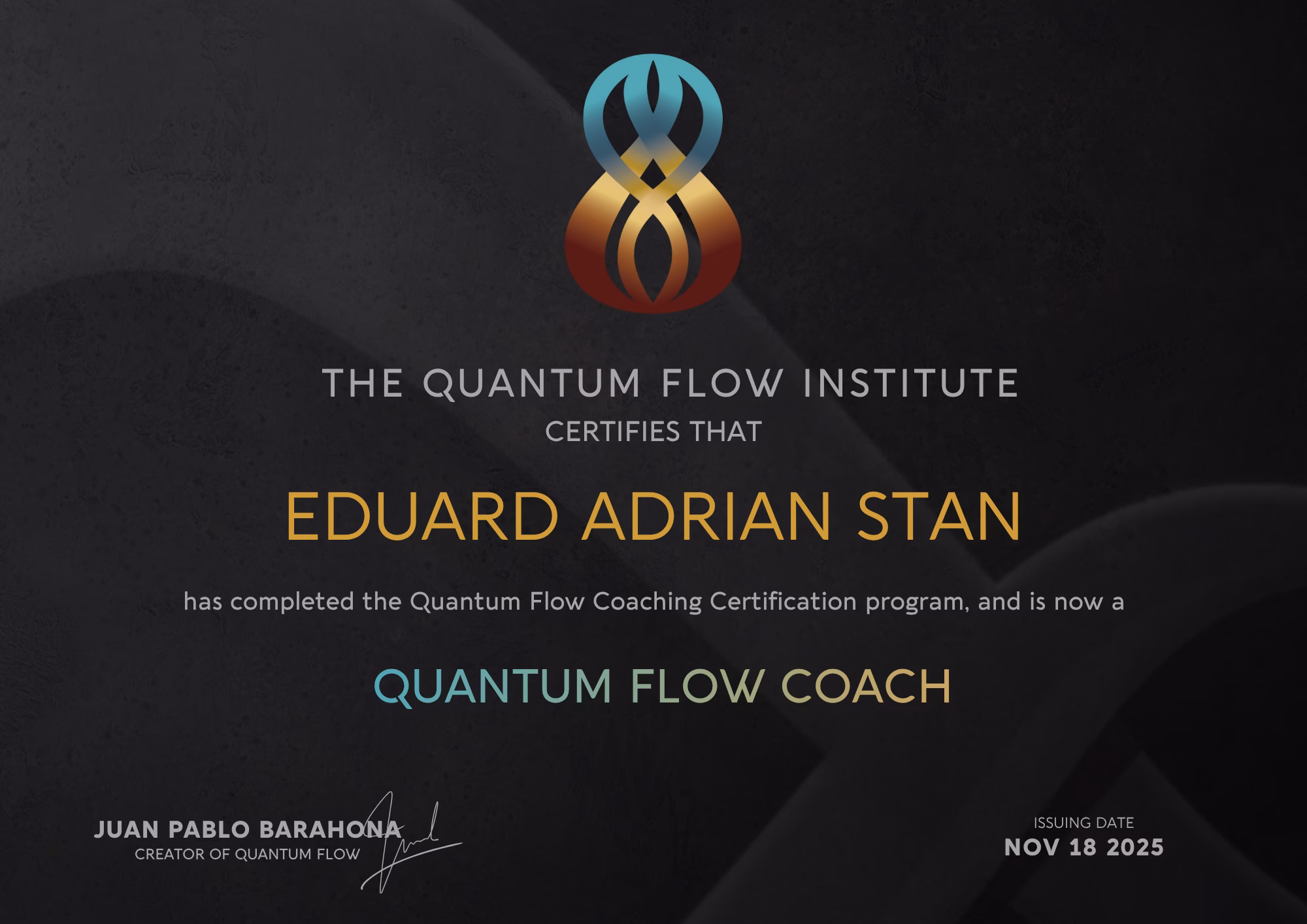 Certificat 1st Quantum Flow Coach in the World 2025