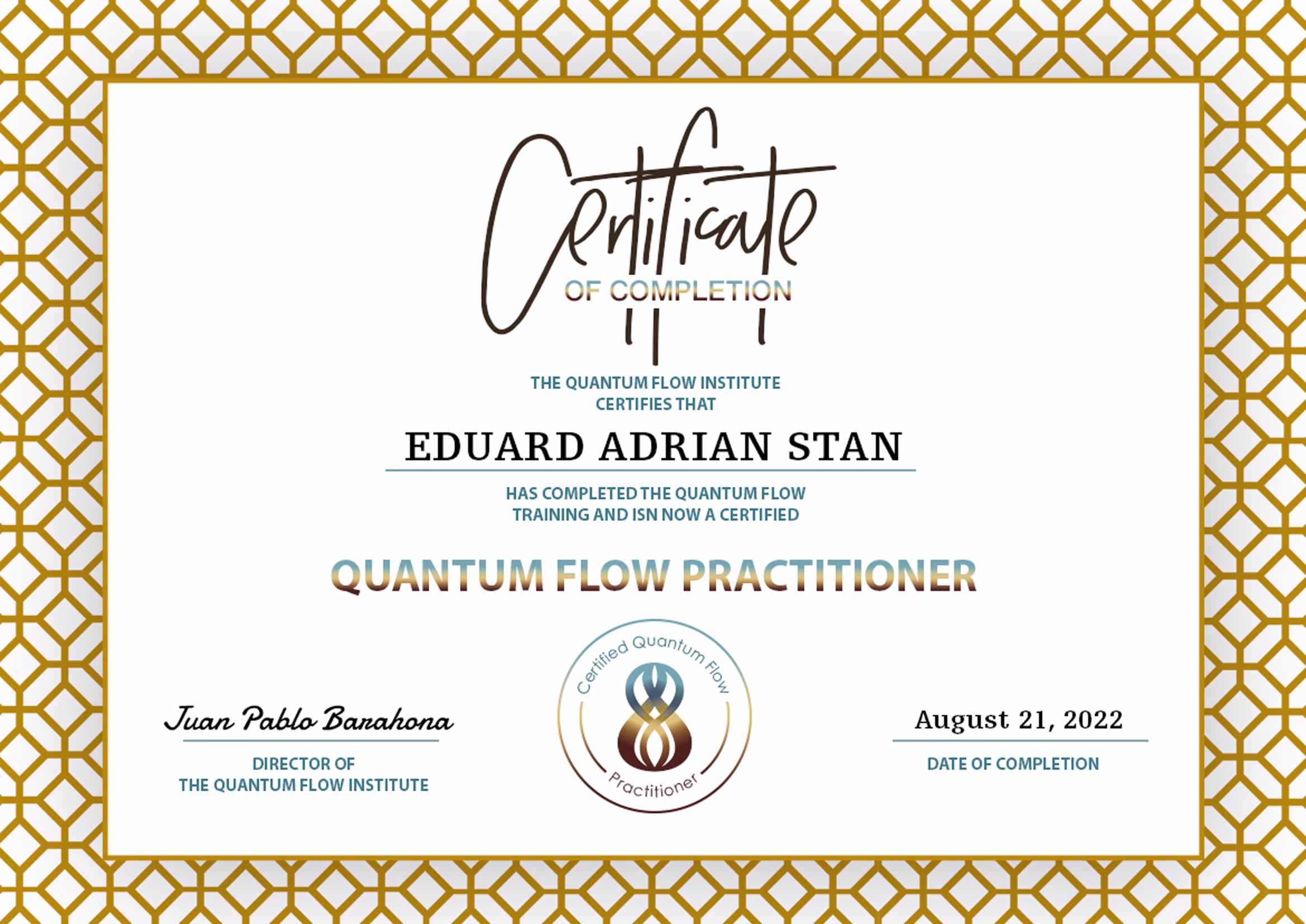 Diplomă Quantum Flow Practitioner 2022